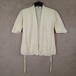 Vintage Kimlon Cardigan‎ Womens Medium Yellow Open Belted Short Sleeve Acrylic